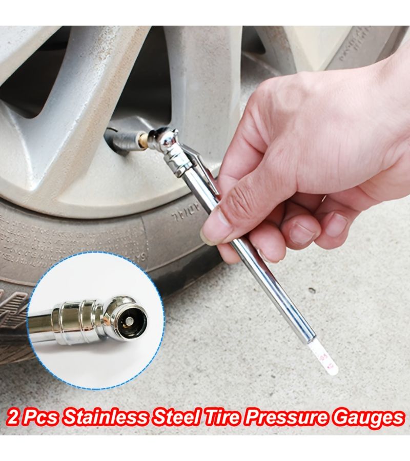 2pcs Stainless Steel Tire Pressure Gauge Precision Tool For Car Bike Vehicle - Image 1