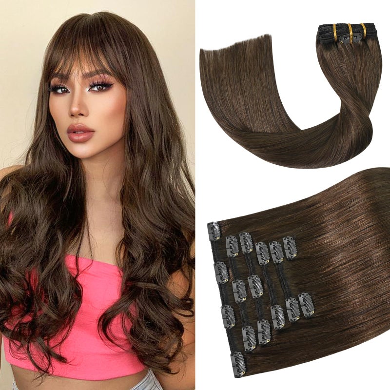 Aison Medium Brown Clip in Hair Extensions Real Human Hair 70G 100 Remy Human Hair Clip in Extensions Soft Silky Straight 7pcs 16clips One Pack20 Inch 4