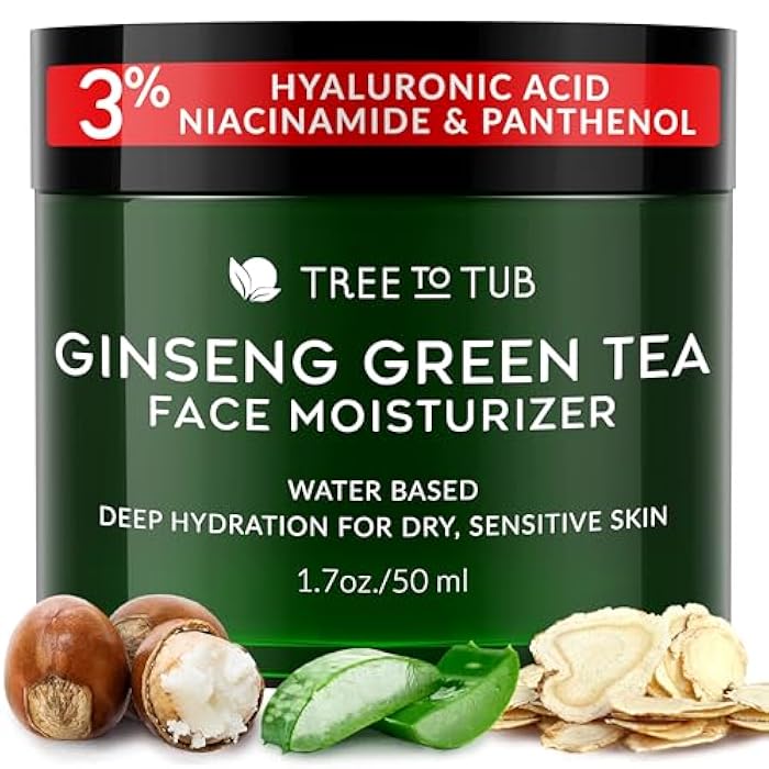 Tree to Tub Hydrating Face Moisturizer for Dry & Sensitive Skin - Water Based Hyaluronic Acid Facial Moisturizer, Moisturizing Face Cream for Women & Men w/Organic Aloe, Green Tea, Natural Ginseng - Image 1
