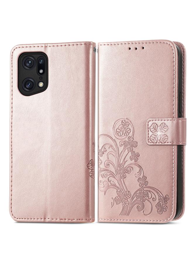S-TOP Case For OPPO Find X5 Pro Four-leaf Clasp Embossed Buckle Leather Phone Case - Image 2