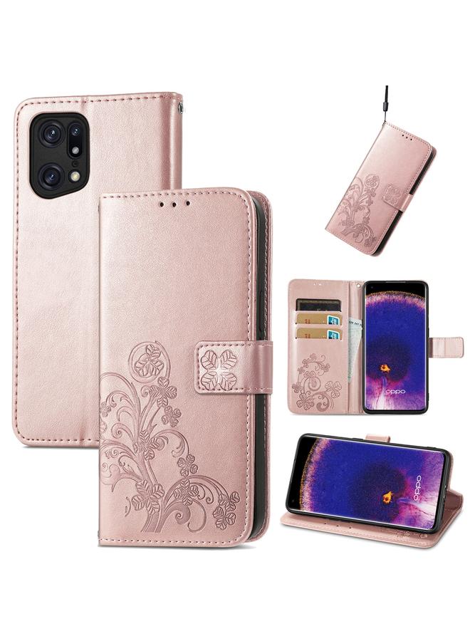 S-TOP Case For OPPO Find X5 Pro Four-leaf Clasp Embossed Buckle Leather Phone Case - Image 1