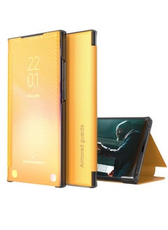 Case Cover For Samsung Galaxy S21 Ultra 5G Carbon Fiber Texture View Time Horizontal Flip Leather Case with Holder & Touch Call Display ID (Yellow)