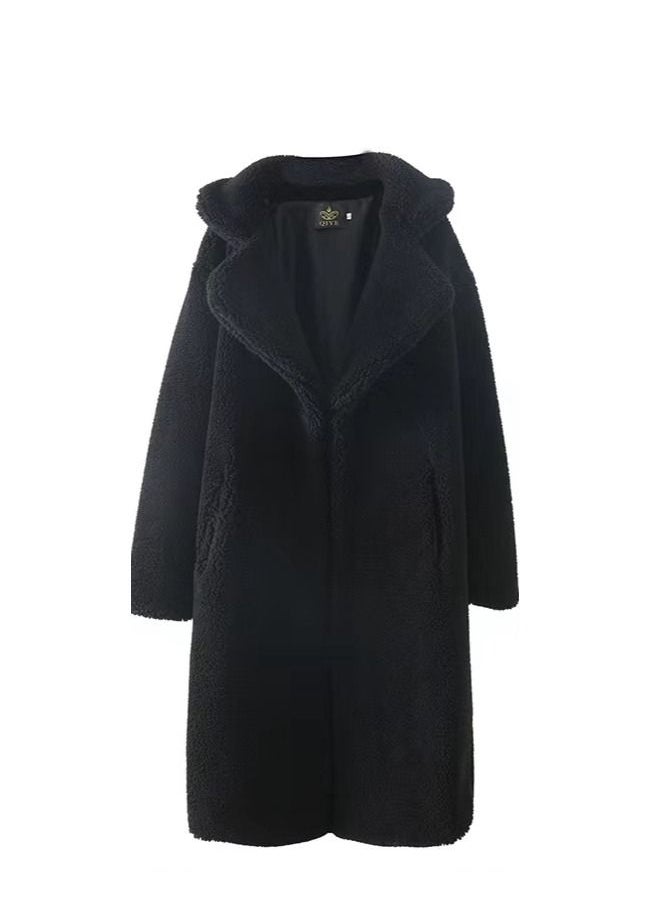 QIYE - Autumn Winter New Lapel Waist Contracted Long Imitation Lamb Wool Coat - Image 1