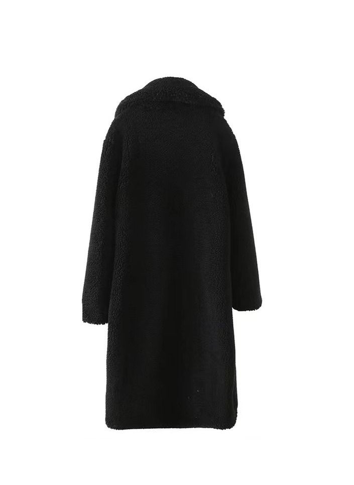 QIYE - Autumn Winter New Lapel Waist Contracted Long Imitation Lamb Wool Coat - Image 1