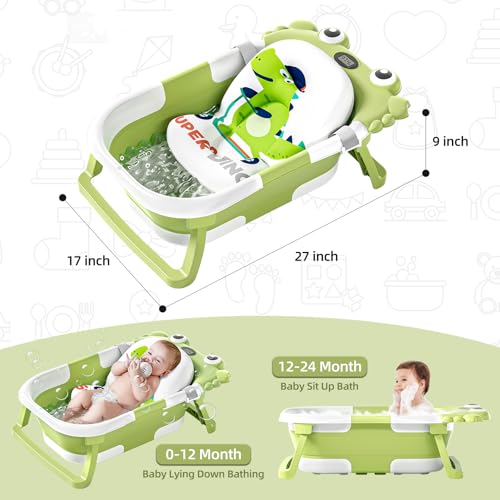 WyfKyd Collapsible Baby Bathtub for Newborns to Toddler with Realtime Temp Monitor Floating CushionPortable Travel Tub for 036 Month Foldable Baby Bath Tub for InfantsGreen - Image 3