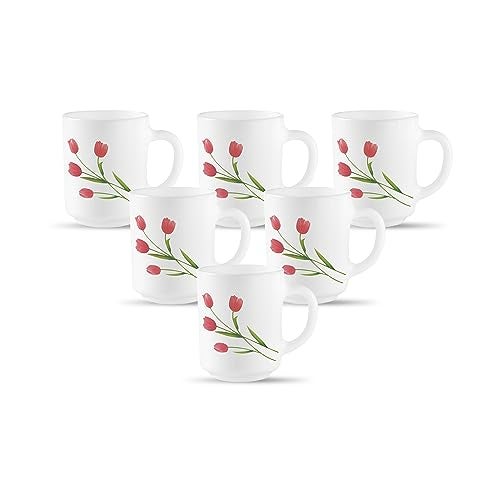 La Opala, Novo Collection Opal Glass Crockery | Coffee Mug Grace Medium, Set of 6 | Radiant Curves, 250 ml | for Tea & Coffee | Microwave Safe | 100% Vegetarian | Extra Strong | Super Light & White - Image 1