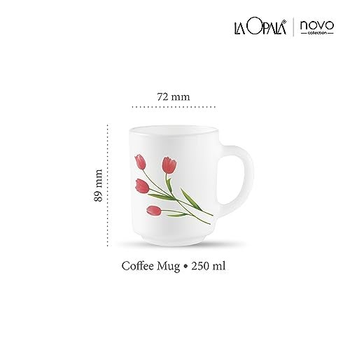 La Opala, Novo Collection Opal Glass Crockery | Coffee Mug Grace Medium, Set of 6 | Radiant Curves, 250 ml | for Tea & Coffee | Microwave Safe | 100% Vegetarian | Extra Strong | Super Light & White - Image 2