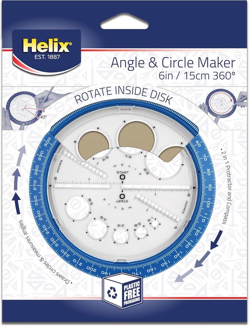 Helix Angles/Circles Protractor 6Inch/15cm 360 Degree, Assorted - Image 1