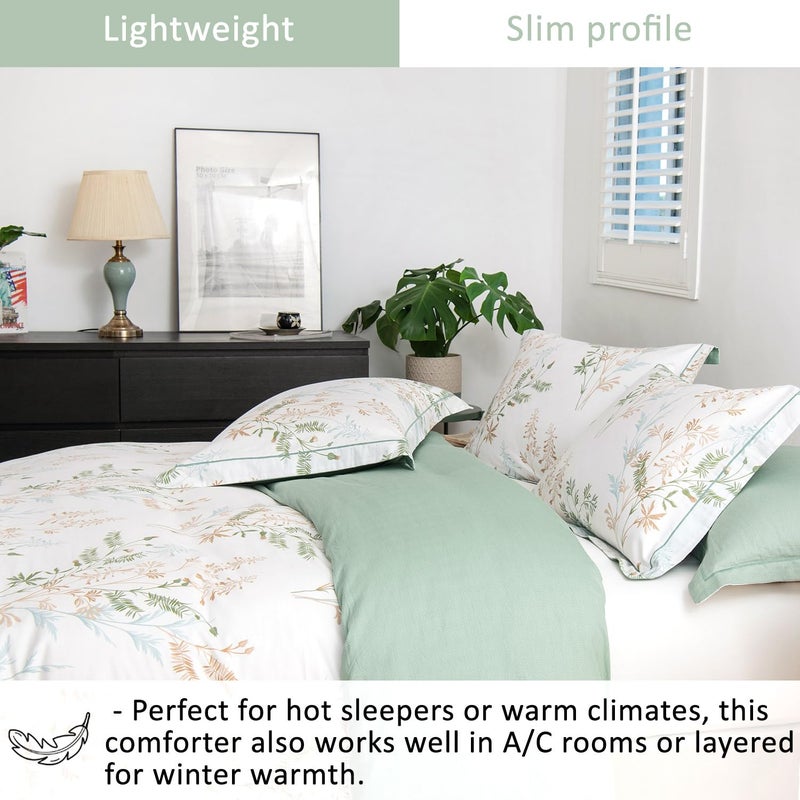 ALEISSEL Natural Cotton 3pcs Botanical Comforter Sets King Size-Green Comforter with Luxurious Tan & Gray Leaves on White, Reversible Lightweight Floral Bedding Sets(King 104"Ã—90") - Image 3