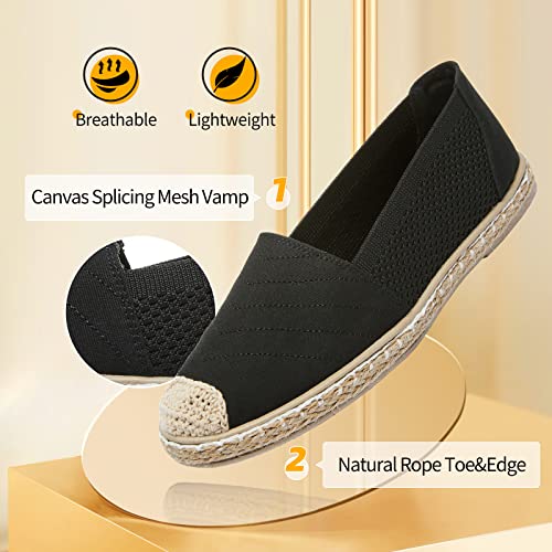 Eydram Women's Flats Shoes,Breathable Black Espadrilles Flats,Black and White Slip on Shoes,Lightweight and Soft(Black.US6) - Image 2