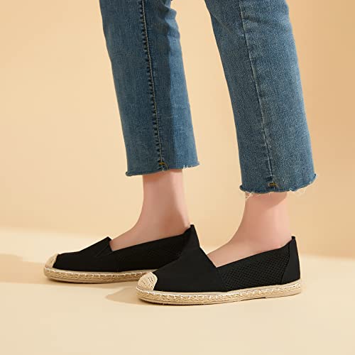 Eydram Women's Flats Shoes,Breathable Black Espadrilles Flats,Black and White Slip on Shoes,Lightweight and Soft(Black.US6) - Image 4