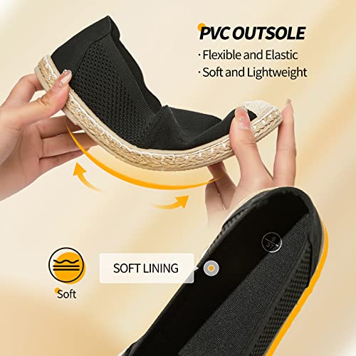 Eydram Women's Flats Shoes,Breathable Black Espadrilles Flats,Black and White Slip on Shoes,Lightweight and Soft(Black.US6) - Image 3