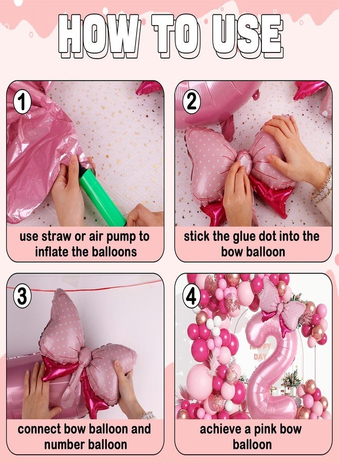 LEBERY Pink Bow Balloons 40 Inch Pink Number 2 Balloon Jumbo Number 2 Birthday Balloons for Girls, Mini Bowtie Foil Balloon for Princess Cowgirl Mouse Themed 2nd Birthday Baby Shower Decorations - Image 5
