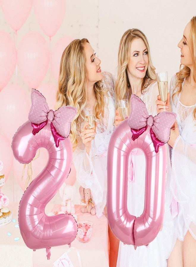 LEBERY Pink Bow Balloons 40 Inch Pink Number 2 Balloon Jumbo Number 2 Birthday Balloons for Girls, Mini Bowtie Foil Balloon for Princess Cowgirl Mouse Themed 2nd Birthday Baby Shower Decorations - Image 3