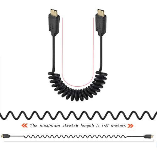 Kework USB 3.1 Type C Cable, 1.8M (5.9ft), Coiled Spring Spiral, 3A & 10Gbps Sync Charging & Data Cord, Compatible with Smartphone, Double Straight Heads or 90 Degree Left & Right Angle - Image 2