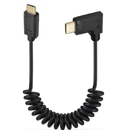 Kework USB 3.1 Type C Cable, 1.8M (5.9ft), Coiled Spring Spiral, 3A & 10Gbps Sync Charging & Data Cord, Compatible with Smartphone, Double Straight Heads or 90 Degree Left & Right Angle - Image 1