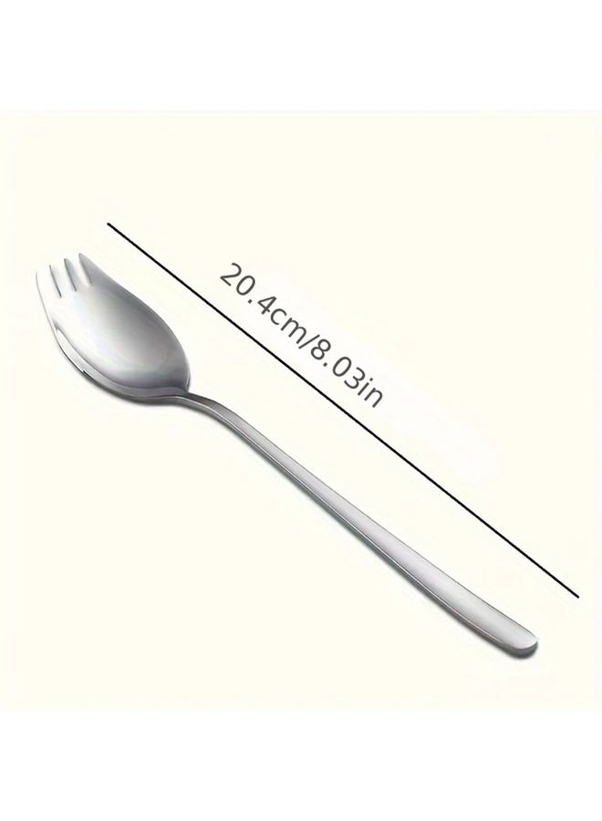 Silvery 6 Piece Stainless Steel Spoon Fork Integrated Set For Salad Dessert - Image 3