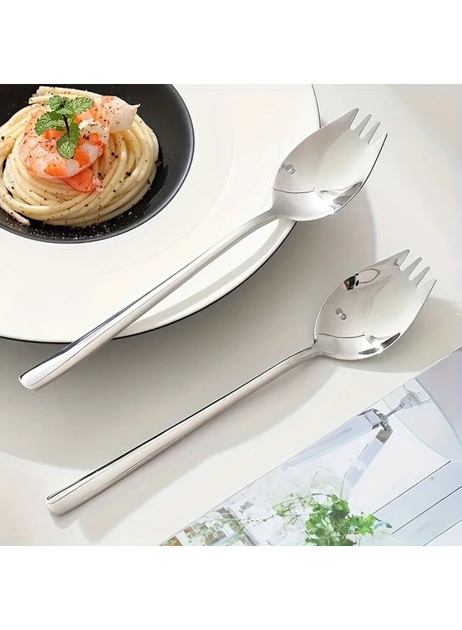 Silvery 6 Piece Stainless Steel Spoon Fork Integrated Set For Salad Dessert - Image 2