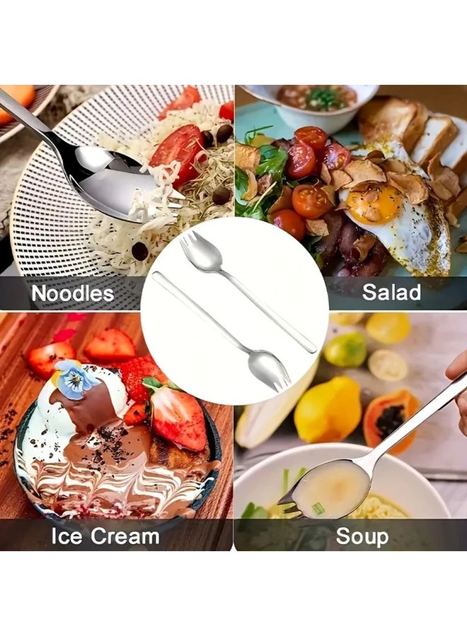 Silvery 6 Piece Stainless Steel Spoon Fork Integrated Set For Salad Dessert - Image 5