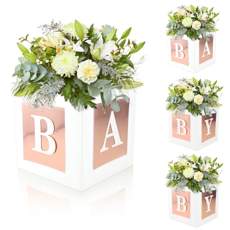 RTHPY 4 Pcs Baby Shower Flower Boxes Centerpieces Decoration Rose Gold Block Floral Holder In Bloom Gender Reveal Birthday Party Decors Table Display Its A Girl Its A Boy - Image 2