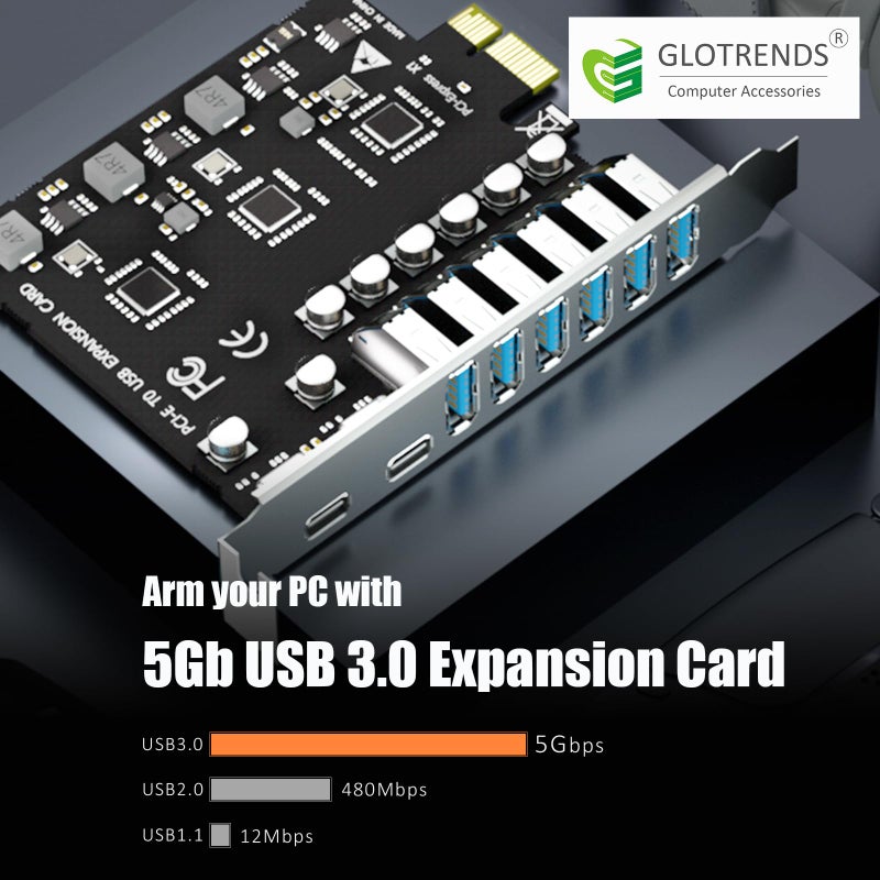 GLOTRENDS GLOTREND U6A2C 8-Port PCIe USB Expansion Card, 2 USB-C and 6 USB-A (USB 3.2 Gen 1), Compatible with Windows and Linux (Not Support Mac OS) - Image 2