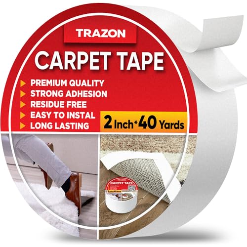 Trazon Carpet Binding Tape Double Sided - 2 In / 120 Ft (40 Yards) Tape Grippers for Hardwood Floors and Area Rugs - Strong Adhesive and Removable, Heavy Duty Stickers, Residue Free - Image 1
