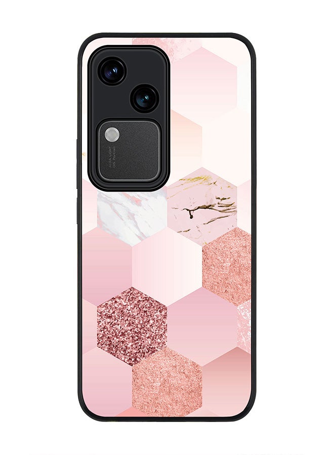 Stylizedd حافظة سوداء متينة لهاتف Vivo V30 5G، حافظة رفيعة مرنة بحواف مطاطية مضادة للسقوط - مزيج من الوردي الرخامي والشبكي - Image 1