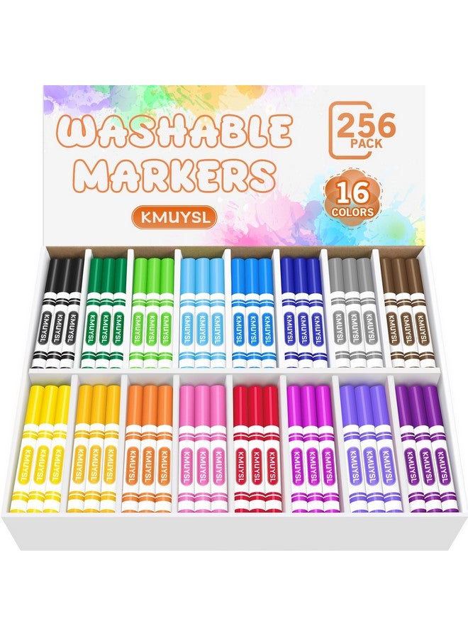 KMUYSL Washable Markers Bulk, Assorted Colors - Broad Line Conical Tip Coloring Markers for Kids, School Art Supplies & Back to School Supplies, Classroom Must Haves (16 Colors, 256 Pcs) - Image 1