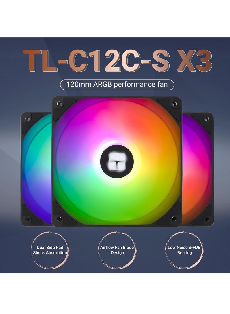 120mm ARGB Case Cooling Fan with 4pin PWM Silent Design and S-FDB Bearing, Up to 1550RPM, Pack of 3 - Image 3