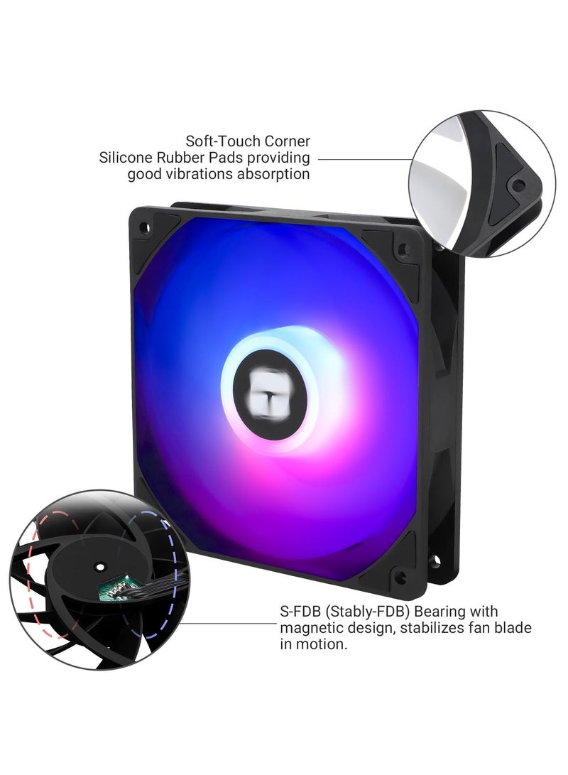 120mm ARGB Case Cooling Fan with 4pin PWM Silent Design and S-FDB Bearing, Up to 1550RPM, Pack of 3 - Image 5