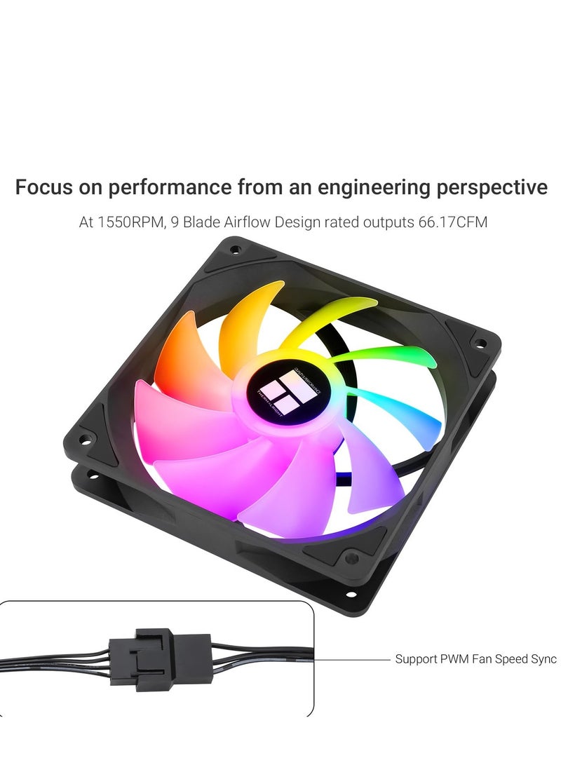 120mm ARGB Case Cooling Fan with 4pin PWM Silent Design and S-FDB Bearing, Up to 1550RPM, Pack of 3 - Image 4