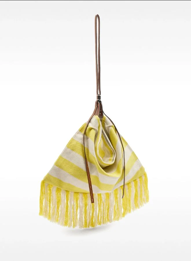 PARFOIS Yellow Striped cotton shoulder bag for Women | Best Price UAE