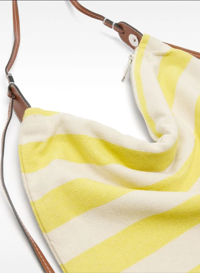 PARFOIS Yellow Striped cotton shoulder bag for Women | Best Price UAE