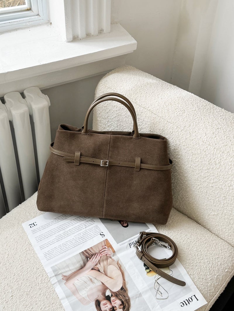 High-End Suede Large-Capacity Tote Bag Women'S Genuine Leather Retro All-Match Frosted Commuter Hand Shoulder Crossbody Bag - Image 4