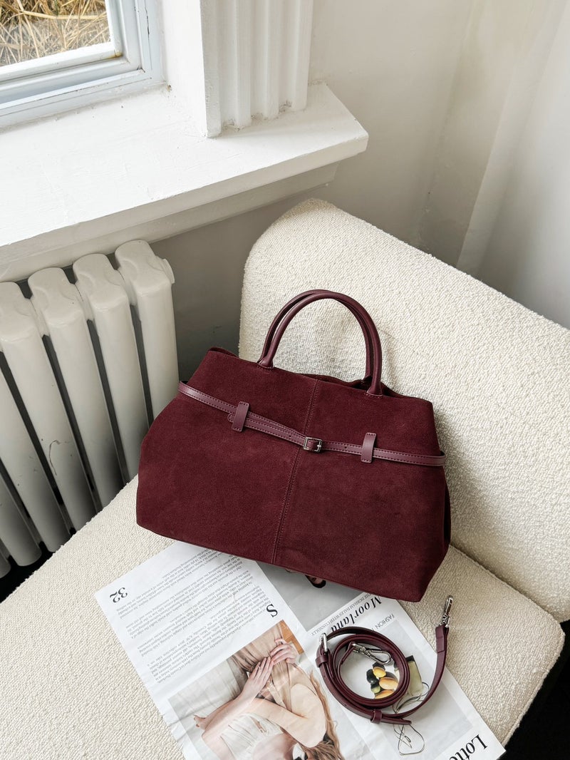 High-End Suede Large-Capacity Tote Bag Women'S Genuine Leather Retro All-Match Frosted Commuter Hand Shoulder Crossbody Bag - Image 2