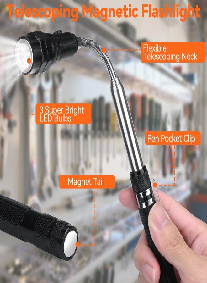 Preciva 3-Piece Magnetic Pickup Tool Set - Father’s Day Gifts for Dad, Telescoping Flashlight with Flexible Magnetic Tip, Foldable Parts Tray for Screw Retrieval, Cool Gadget for DIY Dad, Husband, Mechanic - Image 2