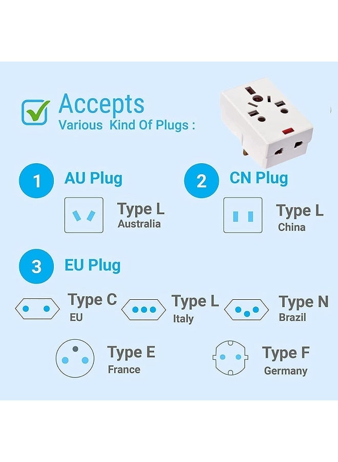 Melfi 03 Way Adapter With Square-Pin, Universal Socket With Light And 13A Fuse - 3 Pin Plug Adapter 1Pcs. (Pack Of 4) - Image 3