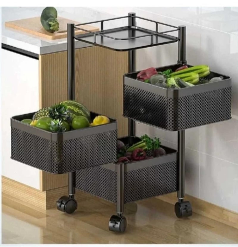 Well Set Metal Kitchen Trolley Kitchen Organizer Items and Kitchen Accessories Items for Kitchen Rack Square Design for Fruits Vegetable Onion Storage Kitchen Trolley with Wheels 3 Layer - Image 1
