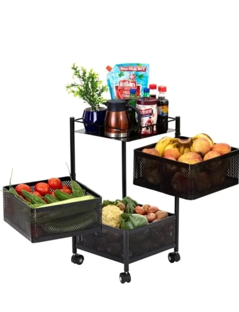 Well Set Metal Kitchen Trolley Kitchen Organizer Items and Kitchen Accessories Items for Kitchen Rack Square Design for Fruits Vegetable Onion Storage Kitchen Trolley with Wheels 3 Layer - Image 4