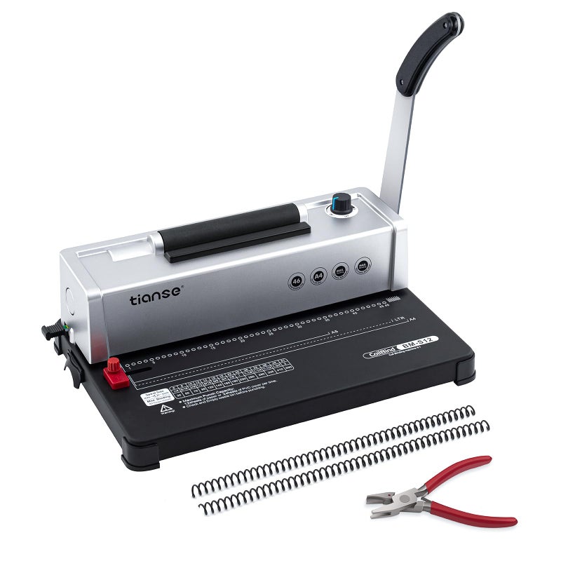 TIANSE Binding Machine, Spiral Coil Binder Machine, Manual Book Maker Punch Binder with Electric Coil Inserter,Suit for Letter Size / A4 / A5 with 100pcs 5/16'' Plastic Coil Binding Spines & Plier - Image 1