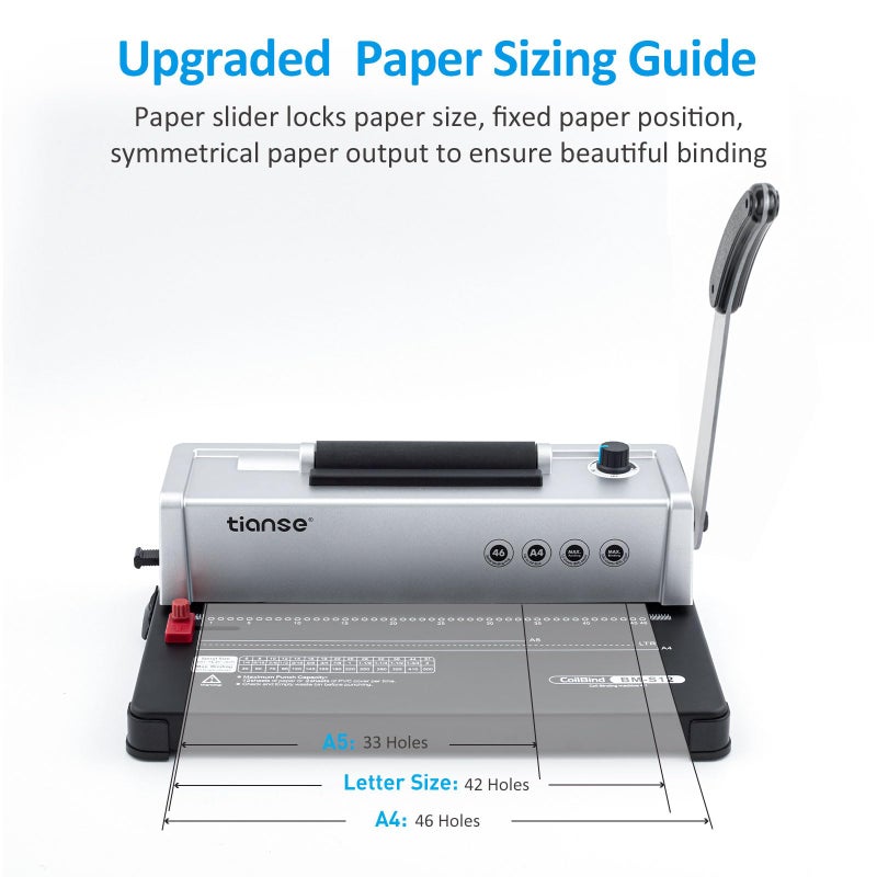 TIANSE Binding Machine, Spiral Coil Binder Machine, Manual Book Maker Punch Binder with Electric Coil Inserter,Suit for Letter Size / A4 / A5 with 100pcs 5/16'' Plastic Coil Binding Spines & Plier - Image 5