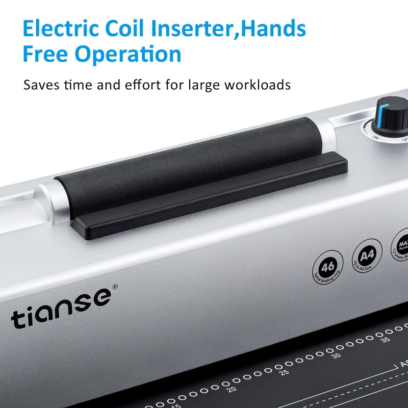 TIANSE Binding Machine, Spiral Coil Binder Machine, Manual Book Maker Punch Binder with Electric Coil Inserter,Suit for Letter Size / A4 / A5 with 100pcs 5/16'' Plastic Coil Binding Spines & Plier - Image 3