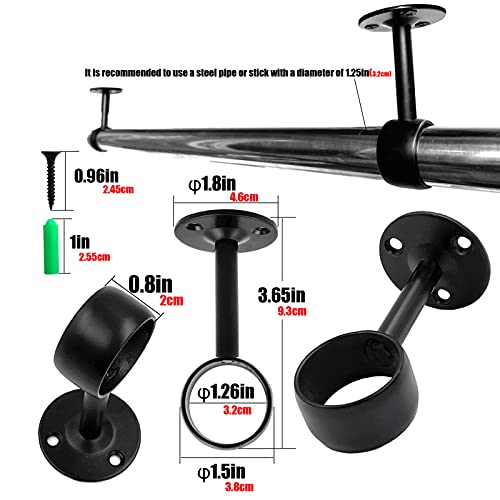 OperSeven 1-1/4 Inch 4 Packs Black Heavy Duty Stainless Steel Closet Rod End Supports Closet Pole Sockets Flange Rod Holder with Screws， Closet Shelf and Rod Brackets (Qualcomm Flange) - Image 2