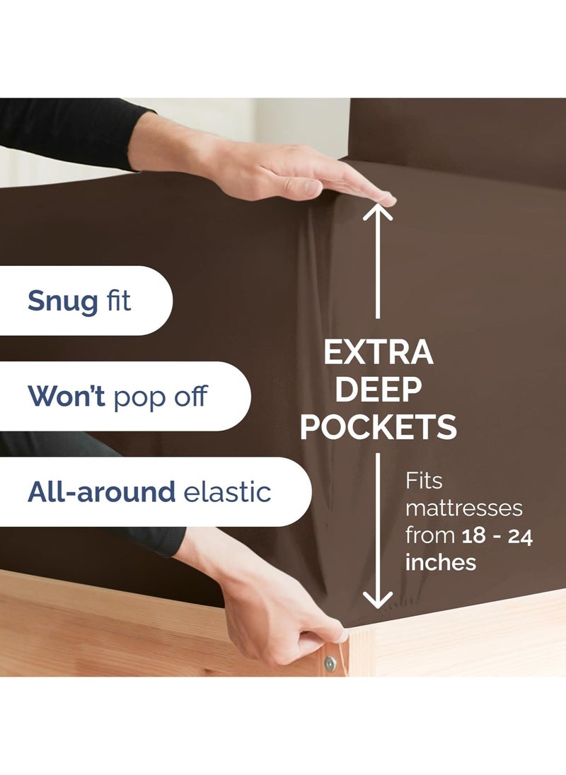 Donetella - 360°Elasticated Fitted Sheet Set 1-Piece King Brown - Image 1