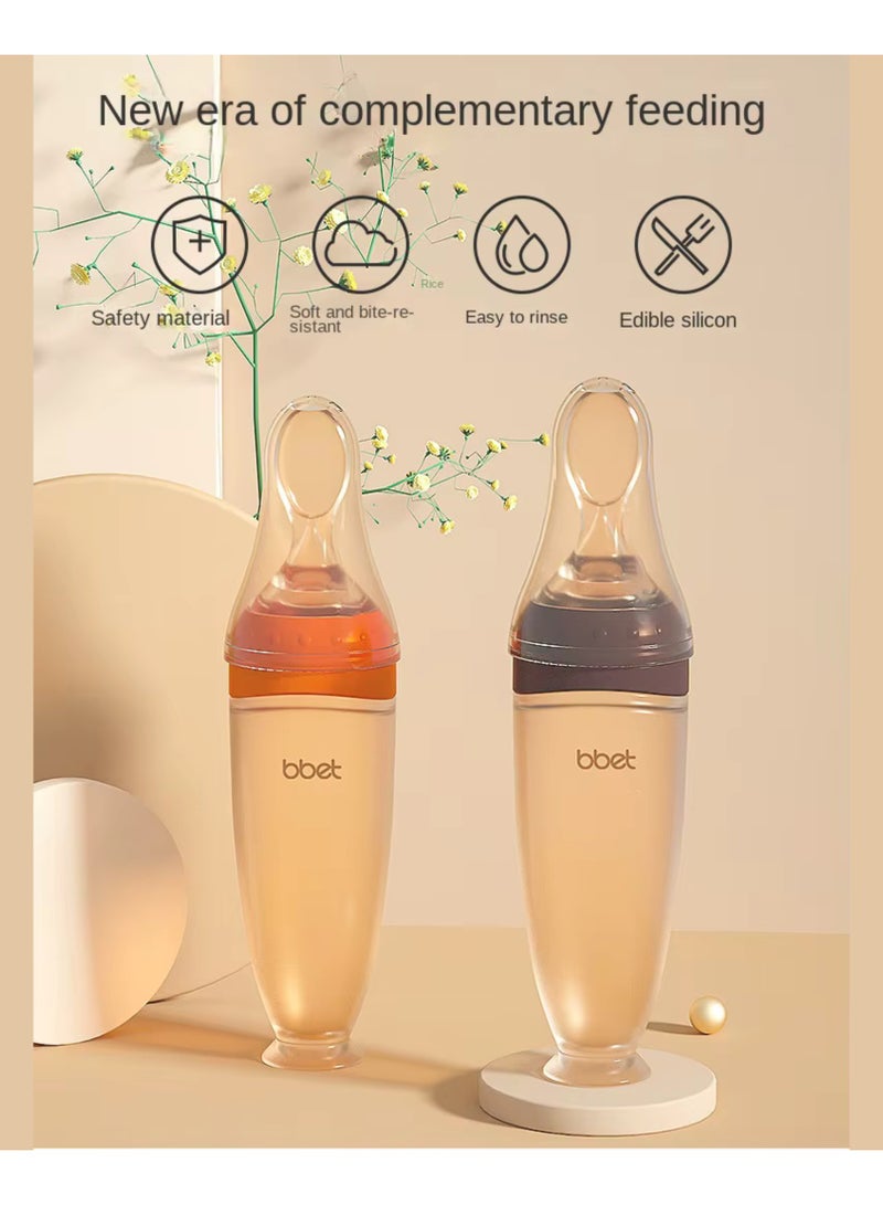 Twisoo BBET Silicone Baby Food Feeder Bottle with Spoon - 120ML BPA-Free Squeeze Feeder for Toddlers, Ideal for Semi-Solid Foods, Cereals, Purees & Anti-Colic Design (Orange) - Image 2