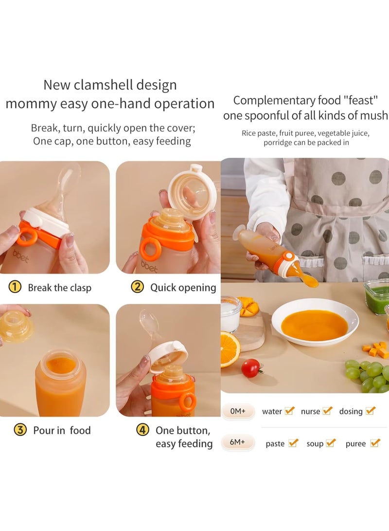 Twisoo BBET Silicone Baby Food Feeder Bottle with Spoon - 120ML BPA-Free Squeeze Feeder for Toddlers, Ideal for Semi-Solid Foods, Cereals, Purees & Anti-Colic Design (Orange) - Image 4