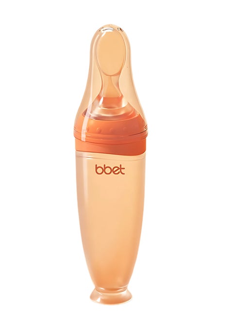 Twisoo Silicone Baby Food Feeder Bottle with Spoon - 120ML BPA-Free Squeeze Feeder for Toddlers, Ideal for Semi-Solid Foods, Cereals, Purees & Anti-Colic Design (Orange)