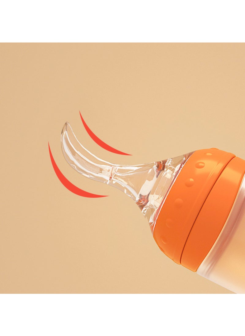 Twisoo Silicone Baby Food Feeder Bottle with Spoon - 120ML BPA-Free Squeeze Feeder for Toddlers, Ideal for Semi-Solid Foods, Cereals, Purees & Anti-Colic Design (Orange)