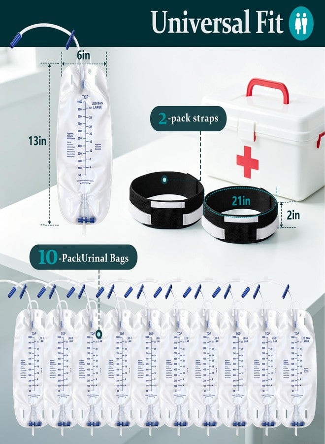 ZXMOBY Catheter Leg Bag Kit, 10-Pack Urinary Drainage Bags 2 Reinforced Wide Leg Straps, 34oz Anti-Reflux Valve with 18” Tubing, Universal Fit for Men and Women, Leak-Proof Design for Daily - Image 3