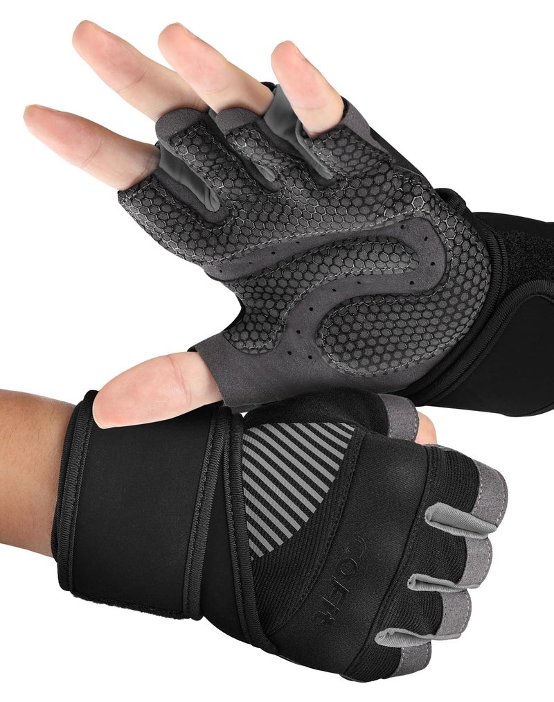 COFIT Breathable Workout Gloves, Antislip Weight Lifting Gym Gloves for Men Women with Wrist Wrap Support, Superior Grip & Palm Protection for Weightlifting, Fitness, Exercise, Training - Black M - Image 1